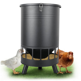 Solution4Patio 50LB No-Waste Feeder cover protects feed from rain in outdoor coops.