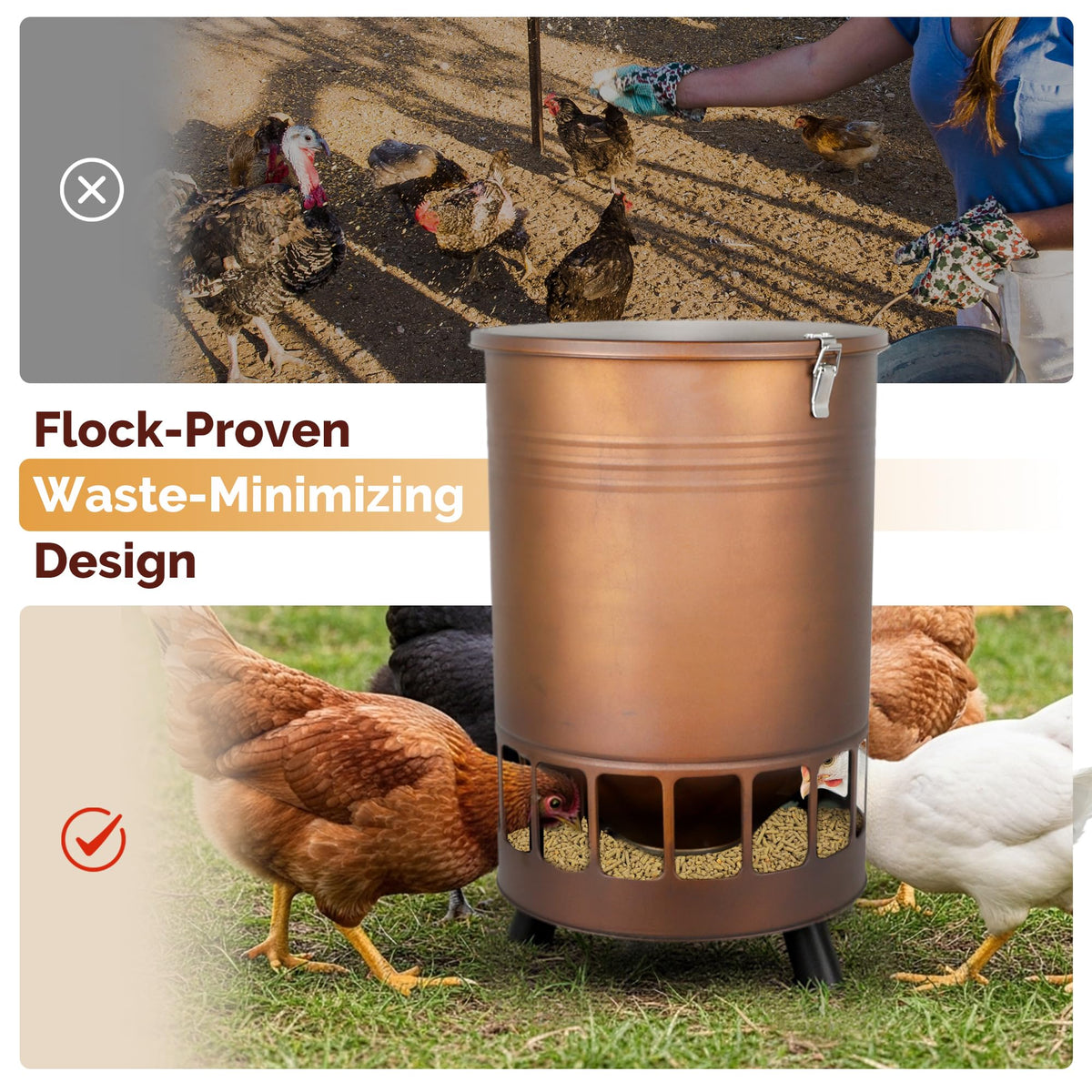 Solution4Patio 50LB feeder side view highlights outdoor durability.