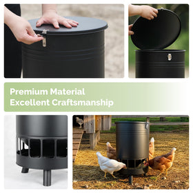 Solution4Patio anti-spill gravity-fed openings minimize waste in busy coops.