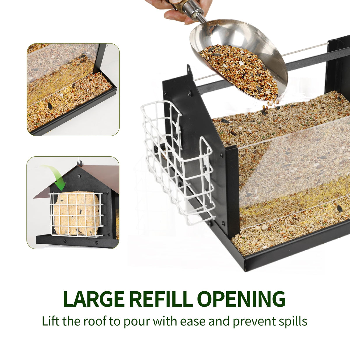 Solution4Patio weatherproof roof protects seed from rain and sun year-round.