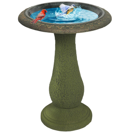 Solution4Patio bird bath with marble-look basin inviting birds to bathe in a natural setting