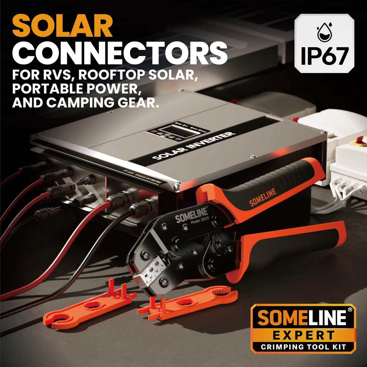 Two multifunction wrenches for safe solar connector assembly and disassembly.