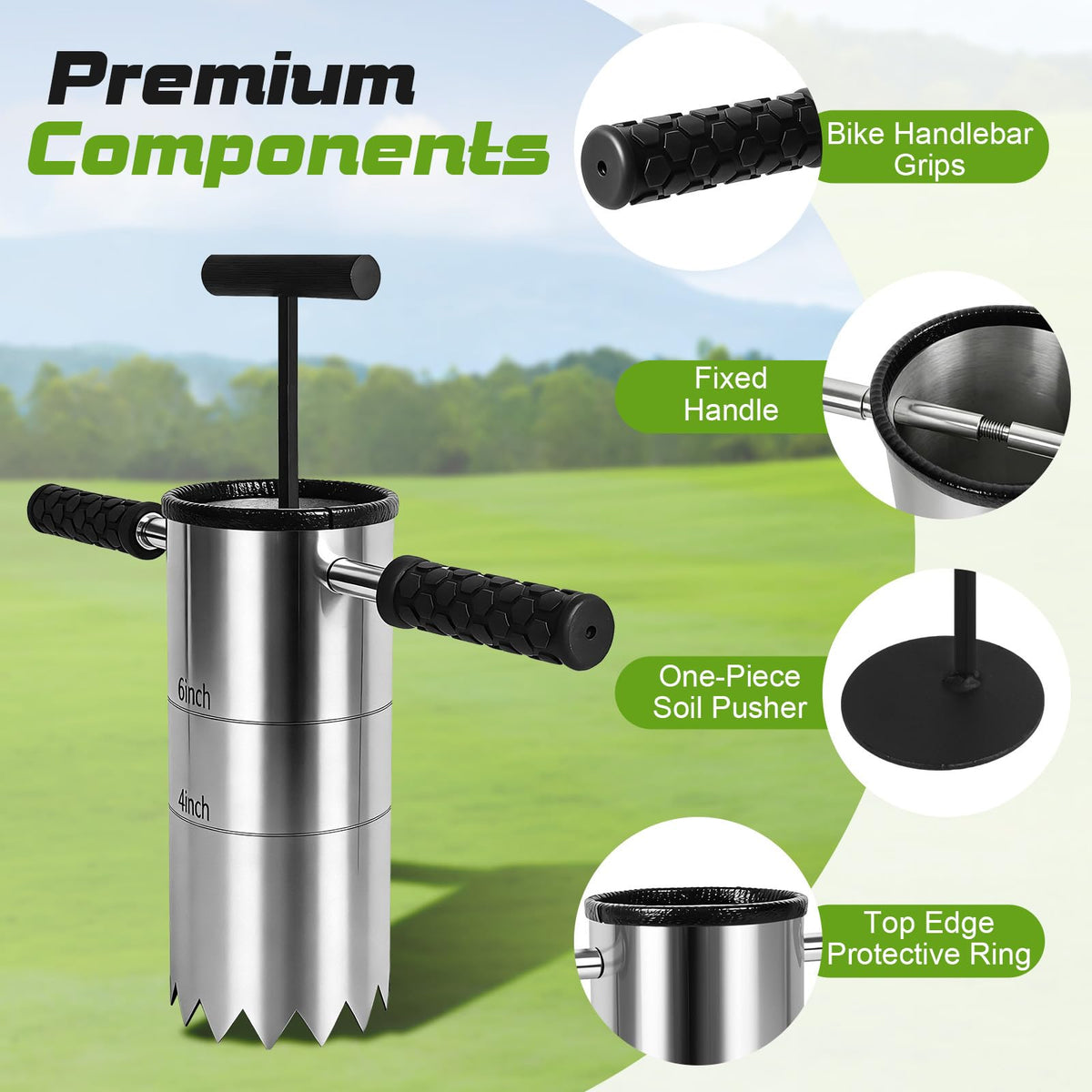 Somivrusa detachable-handle secure-lock enhances portability and setup on turf.