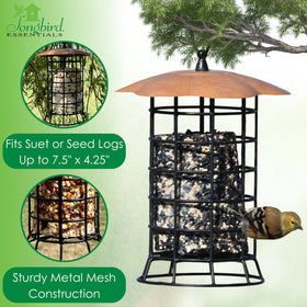 Songbird Essentials copper roof feeder side detail highlights weather-resistant construction