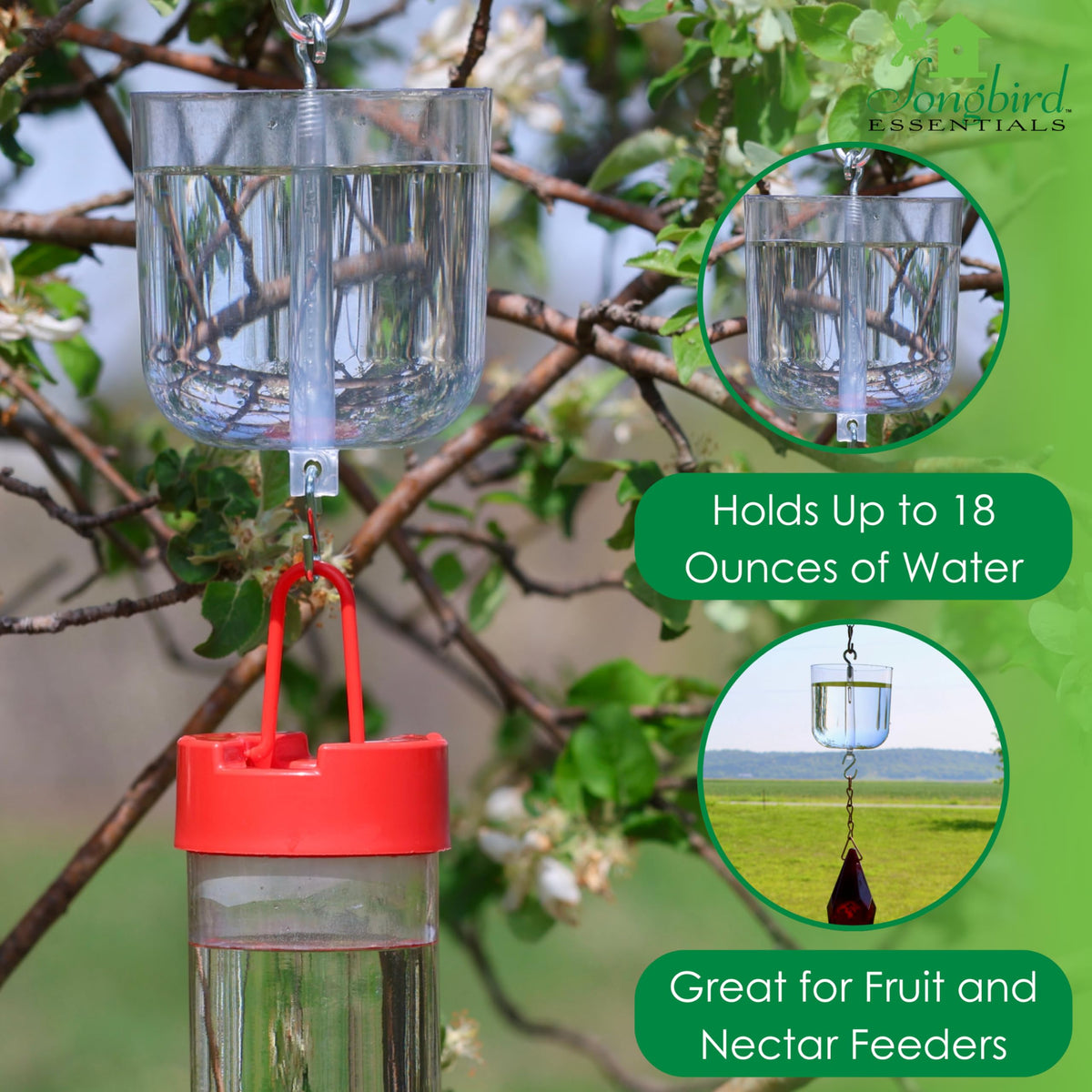 Songbird Essentials Nectar Protector top loop attachment enables easy feeder setup