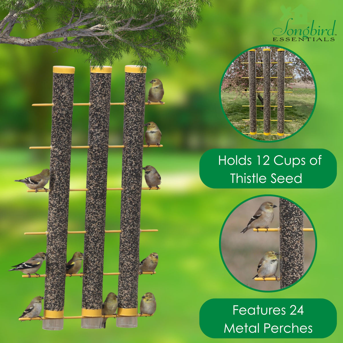 Songbird Essentials nyjer seed capacity demonstrates easy refills.