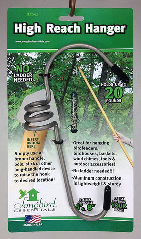 Songbird Essentials SE992 large high reach hanger front view shows weather-resistant aluminum design.