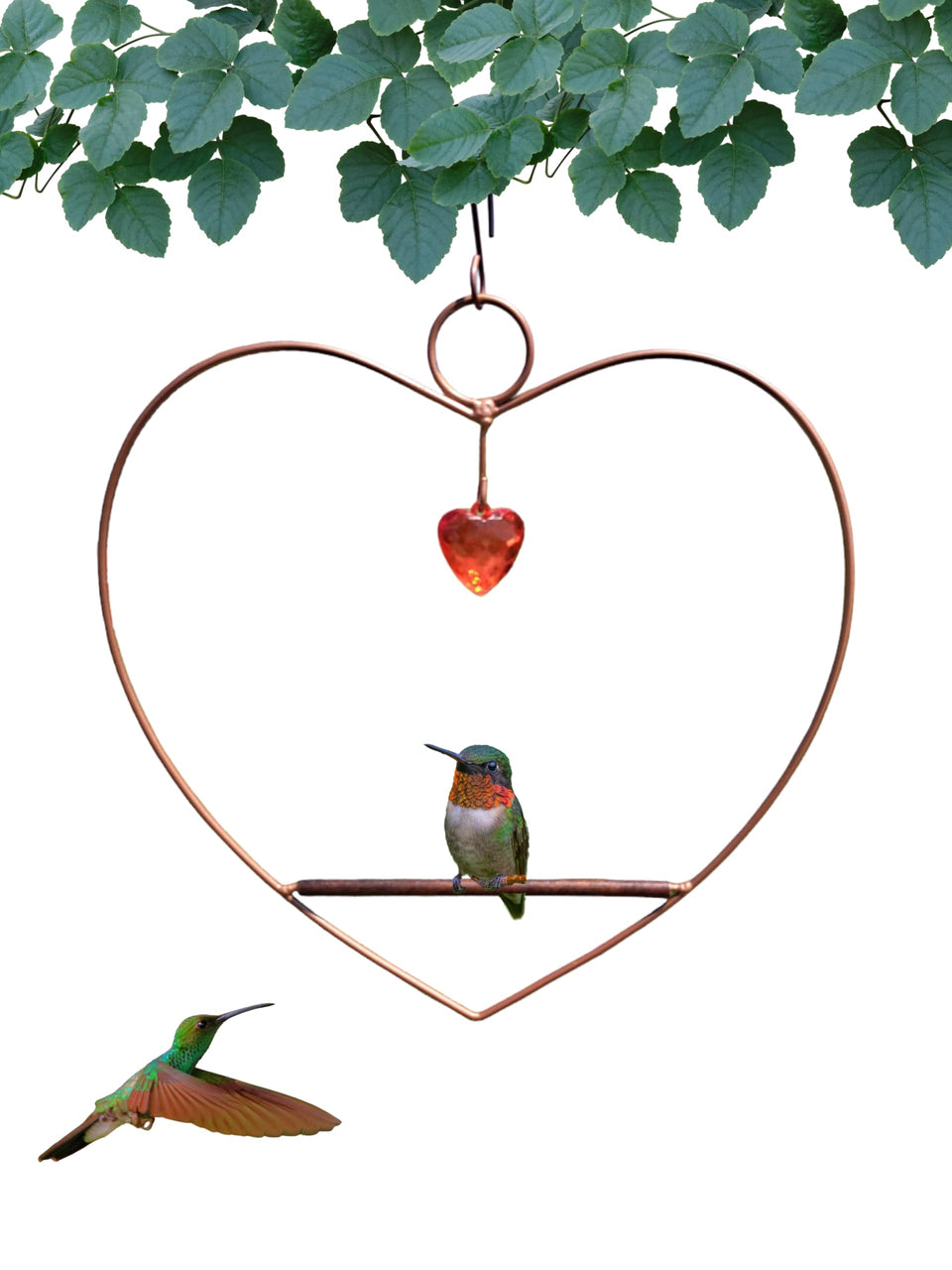 Songbird Essentials Tweet Heart Birdie Swing copper perch attracts hummingbirds for longer visits