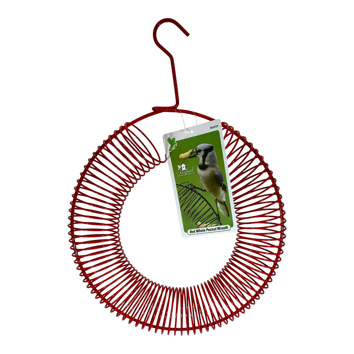 Songbird Essentials wreath feeder shows a squirrel enjoying shelled peanuts