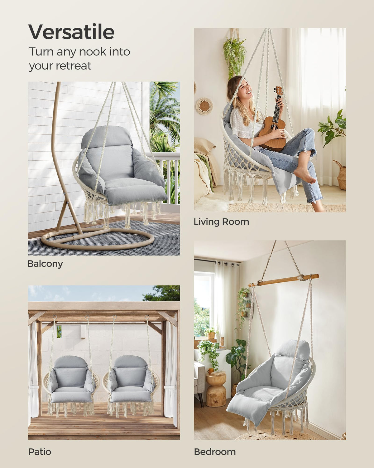 Songmics patio hammock chair in garden setting for outdoor relaxation.