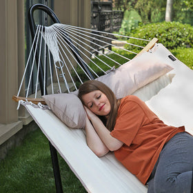 SONGMICS padded hammock fabric with pillow for cozy outdoor relaxation.