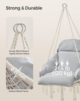 Songmics hanging chair with chain and carabiner for sturdy setup.