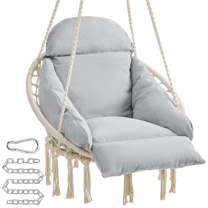 Songmics hanging chair cushion close-up in cream for plush comfort.
