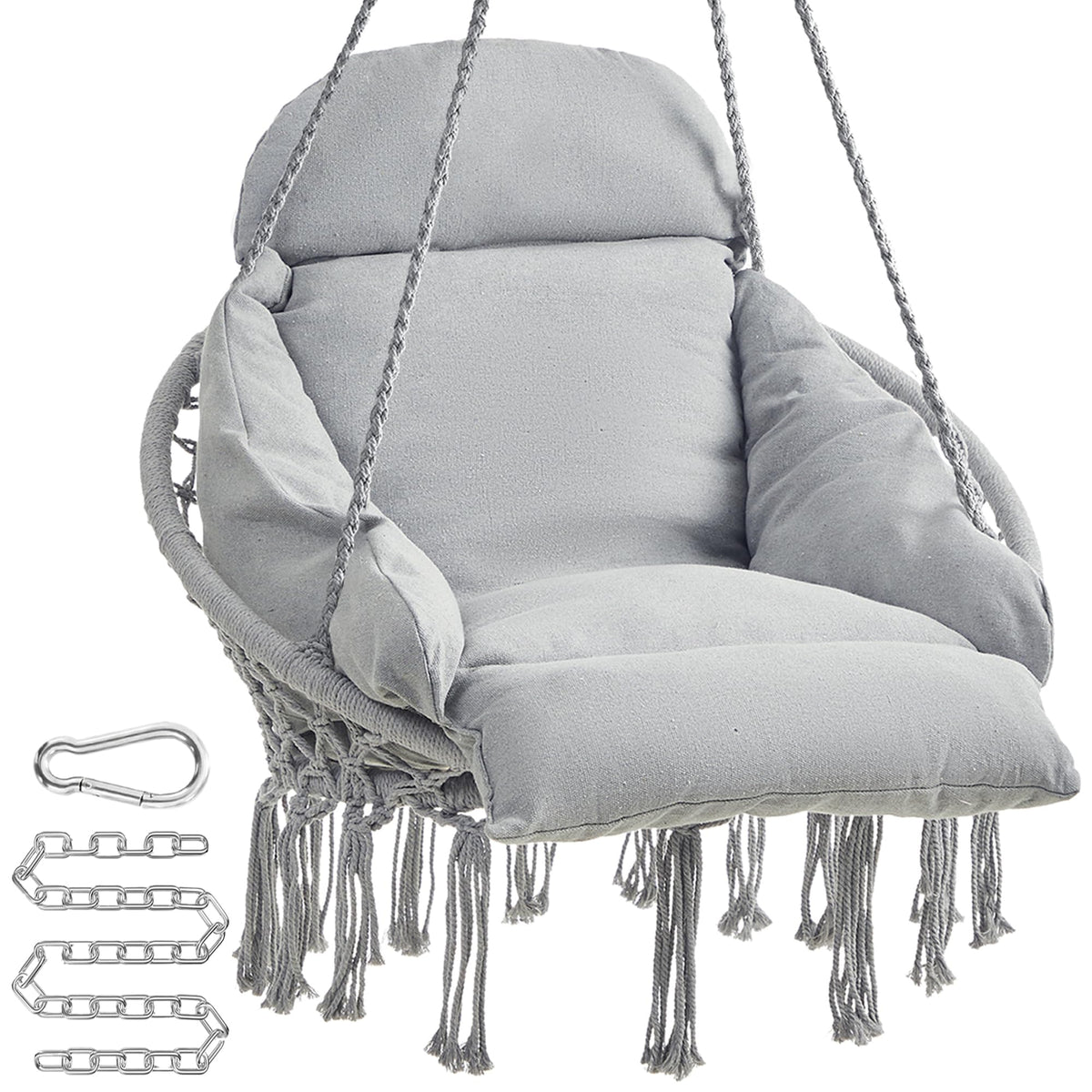 Songmics hanging chair with large cushion for soft all around comfort