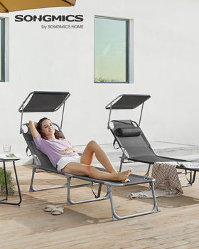 Songmics sun lounger backrest adjustable for comfortable reclining.