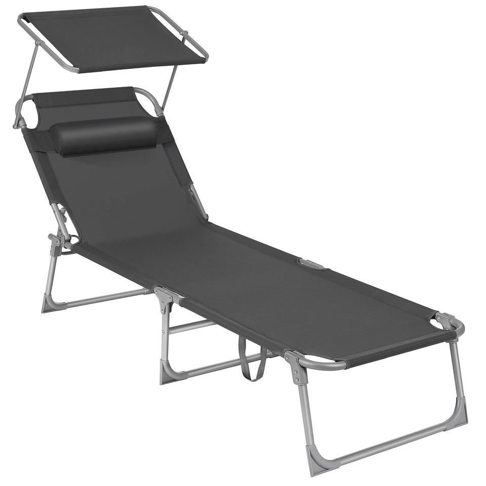 Songmics sun lounger folded for easy transport and storage.