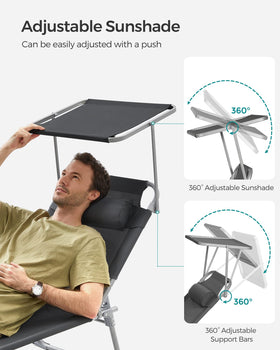Songmics sun lounger removable headrest enhances comfort.