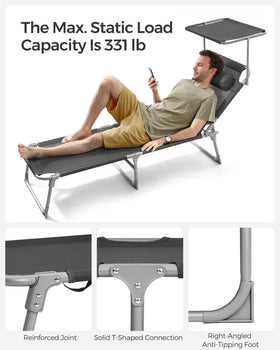 Songmics sun lounger powder-coated steel frame for durability.