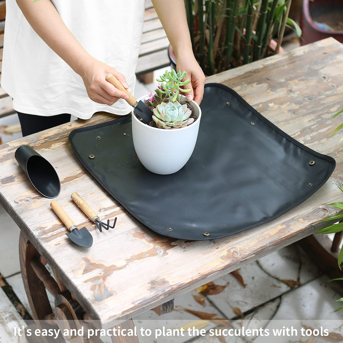 Songtaste succulent tools potting mat keeps soil and water tidy during repotting.