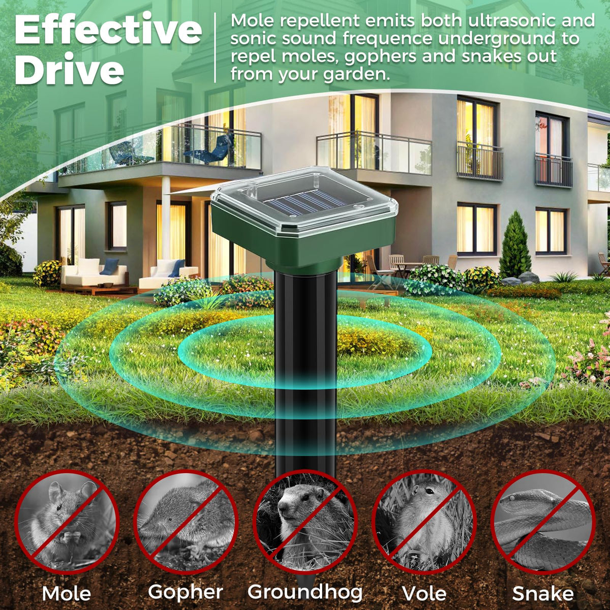 SonicPulse easy-ground installation shows inserting the device about 2 inches