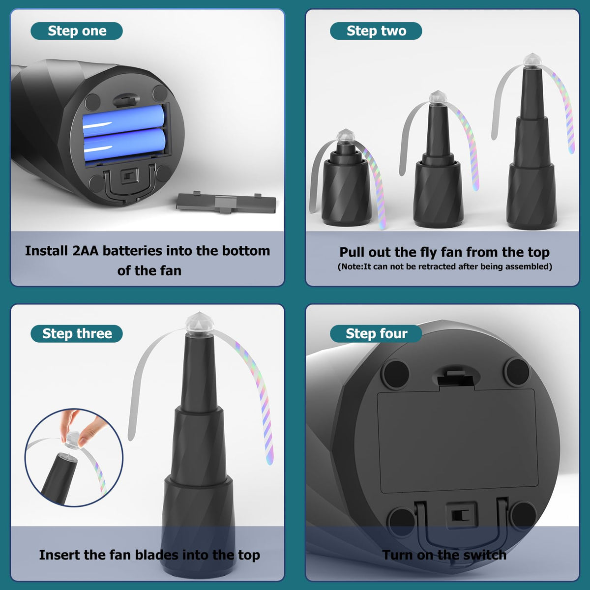 SonicPulse Fly Fan hang-or-stand setup with built-in hook for versatile placement