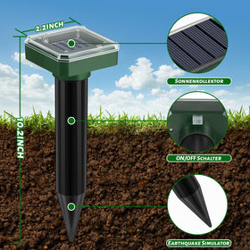 SonicPulse ground installation shows positioning the rodent repellent underground