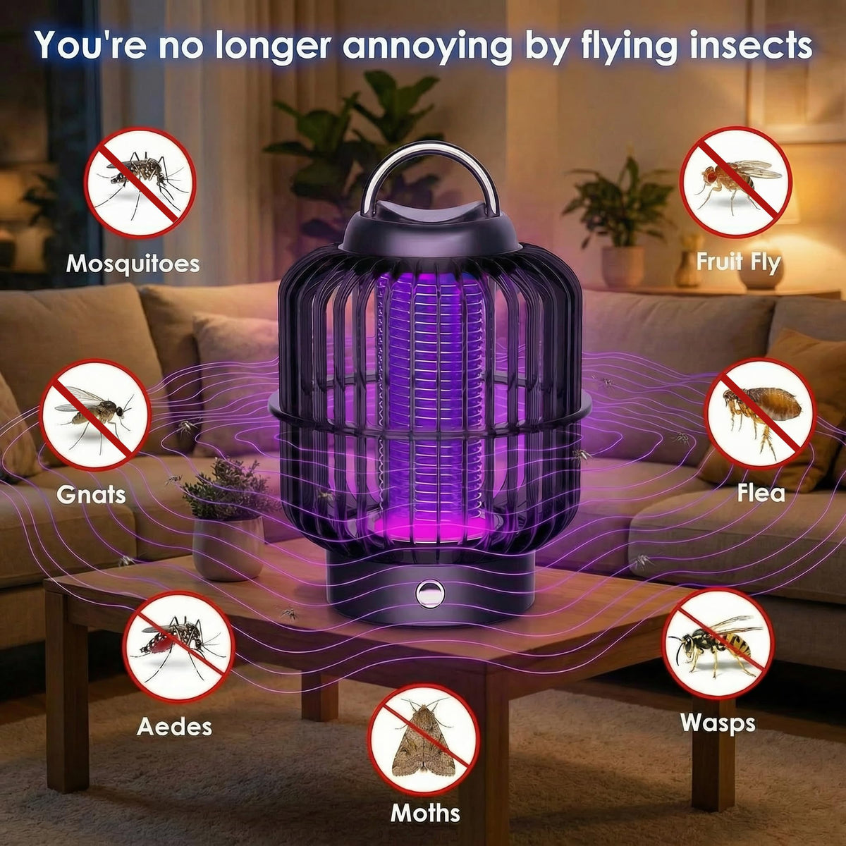 SonicPulse indoor-outdoor-bug-zapper-hanging-stand offers flexible placement and broad coverage.
