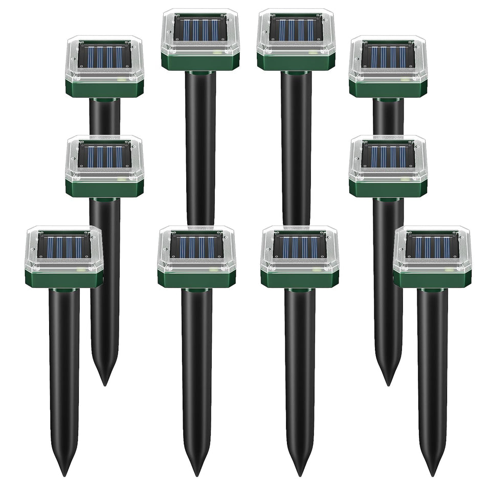 SonicPulse mole repellent solar unit in sunlit yard deterring burrow pests.