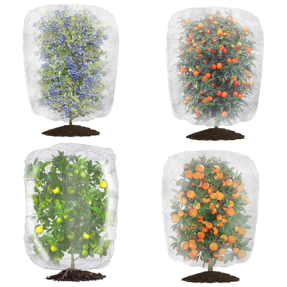 Soniuong garden net with drawstring protecting plants from insects and birds.