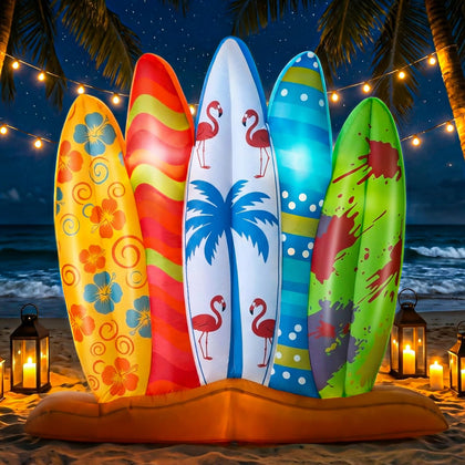 Sonwyoung 5 ft inflatable surfboard outdoor decoration adds tropical yard vibes.
