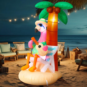 Sonwyoung 6ft inflatable flamingo with coconut trees lights up outdoor parties