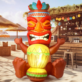 Sonwyoung 6ft inflatable tiki decor in outdoor pool area, brightening summer ambiance.
