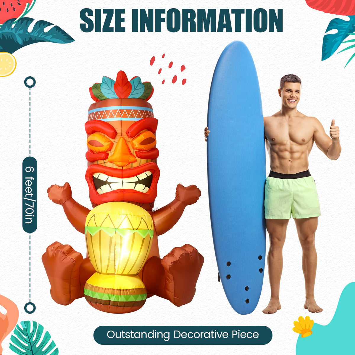 Sonwyoung inflatable tiki at night with LED lights, creating magical luau glow.