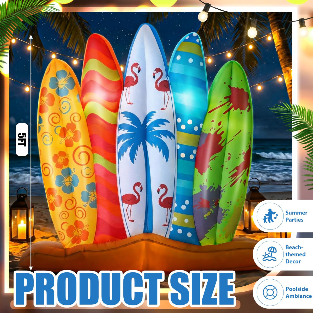 Sonwyoung surfboard with LED lights brightens pool area at night.
