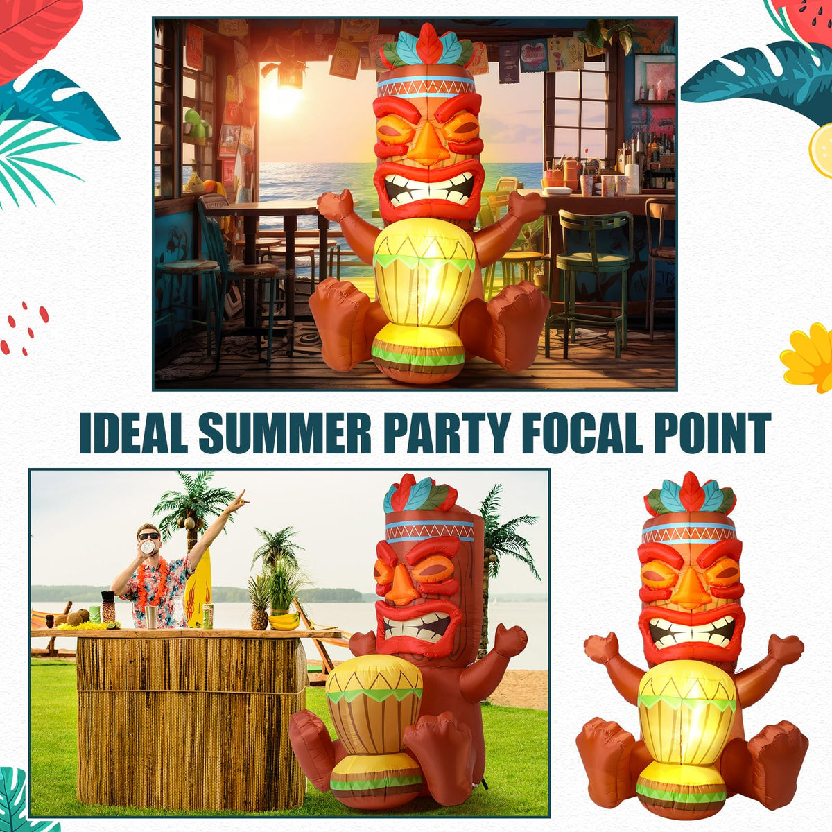 Sonwyoung inflatable tiki illuminates porches and gardens during evening gatherings.