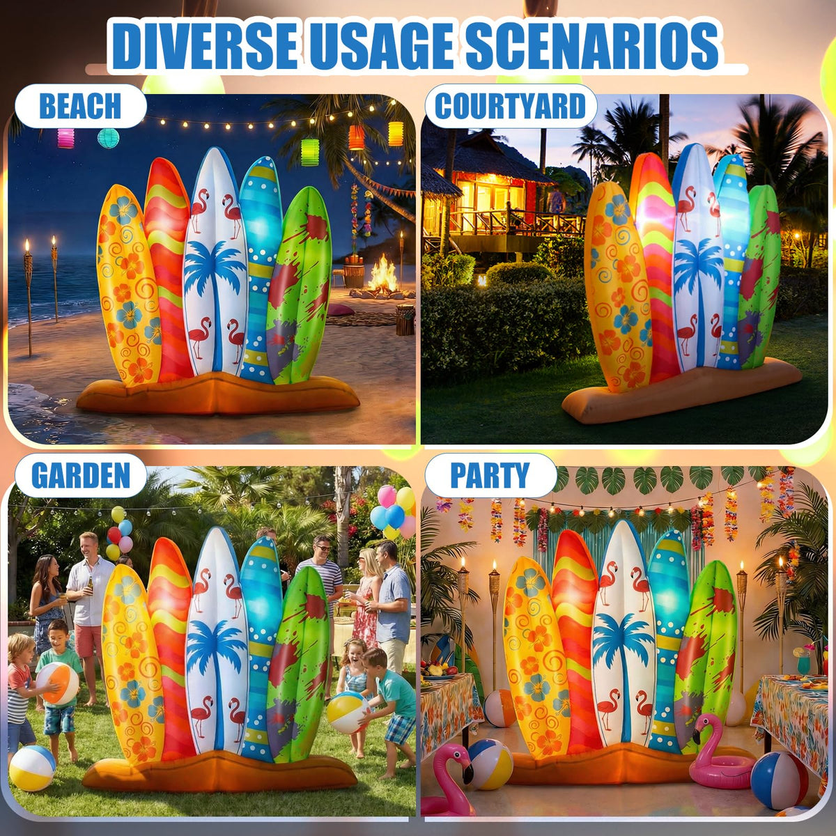 Sonwyoung tropical pool party decor creates a festive beach atmosphere.
