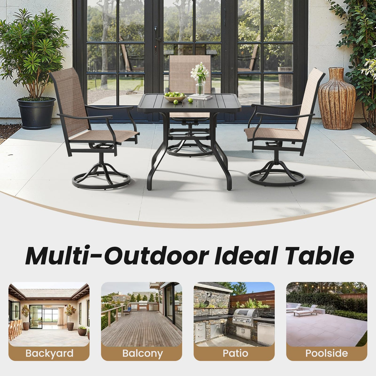 Soohow metal dining table with curved legs for stability