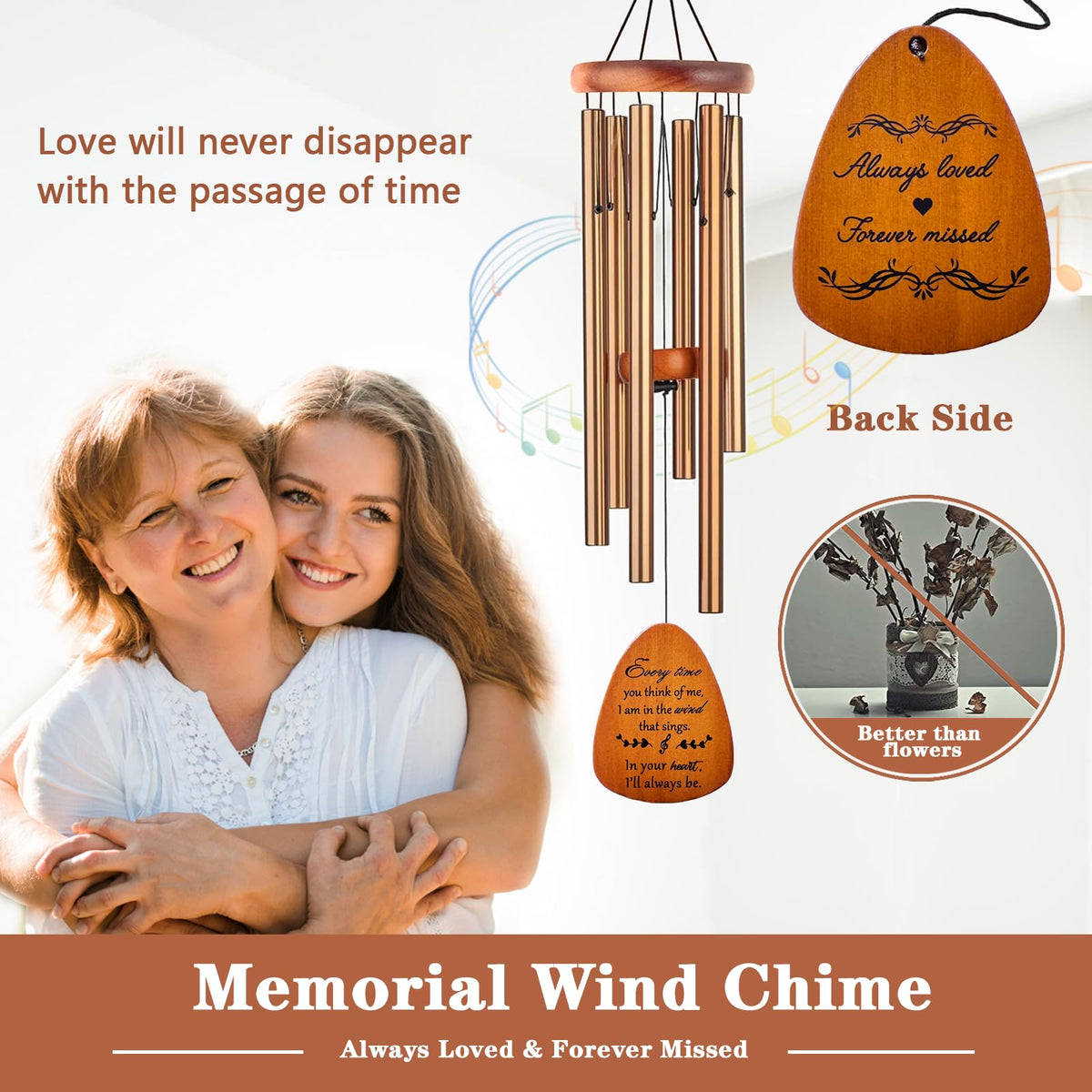 Soopau Memorial Wind Chimes back inscription conveys enduring love
