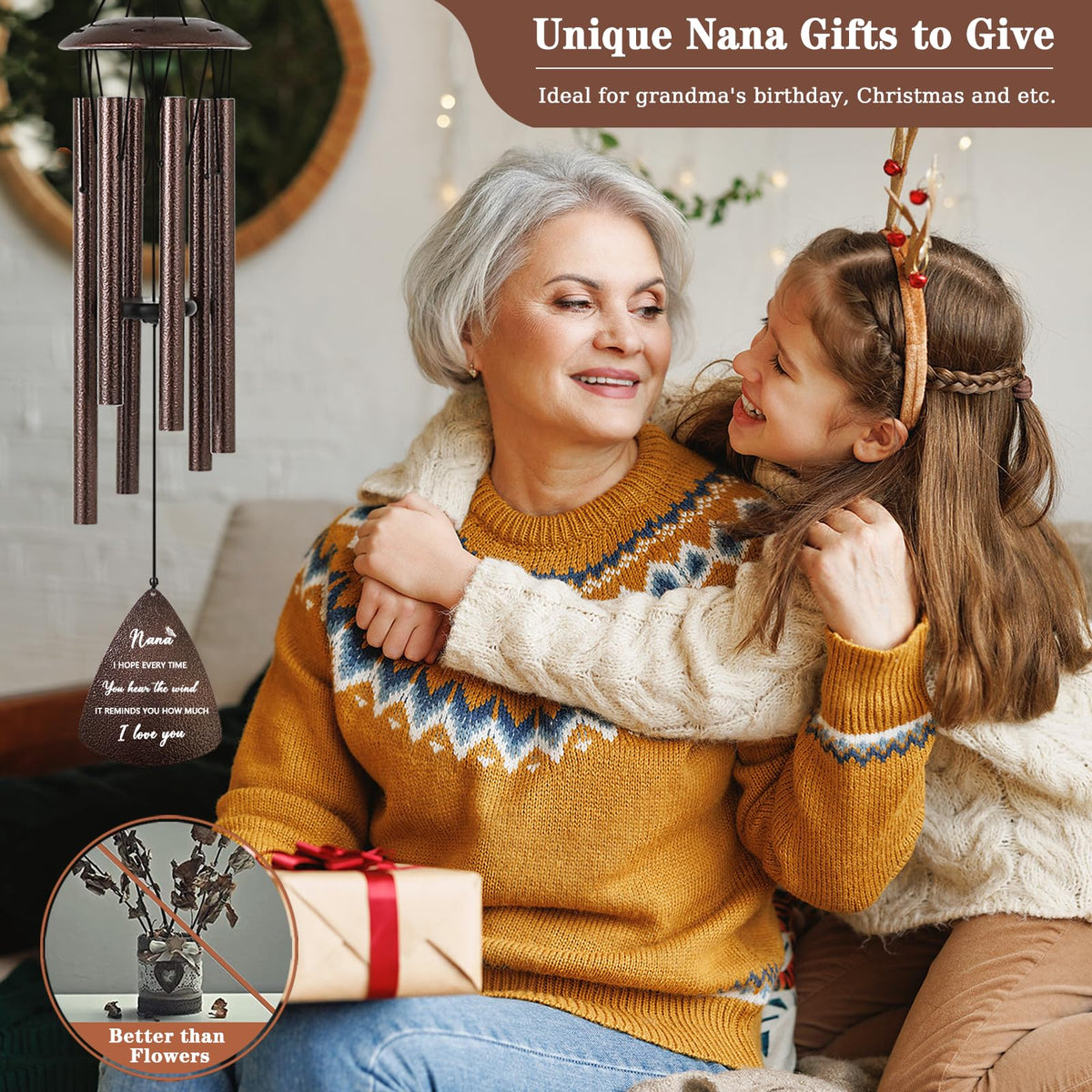 Soopau Nana wind chime front engraving plate conveying heartfelt message