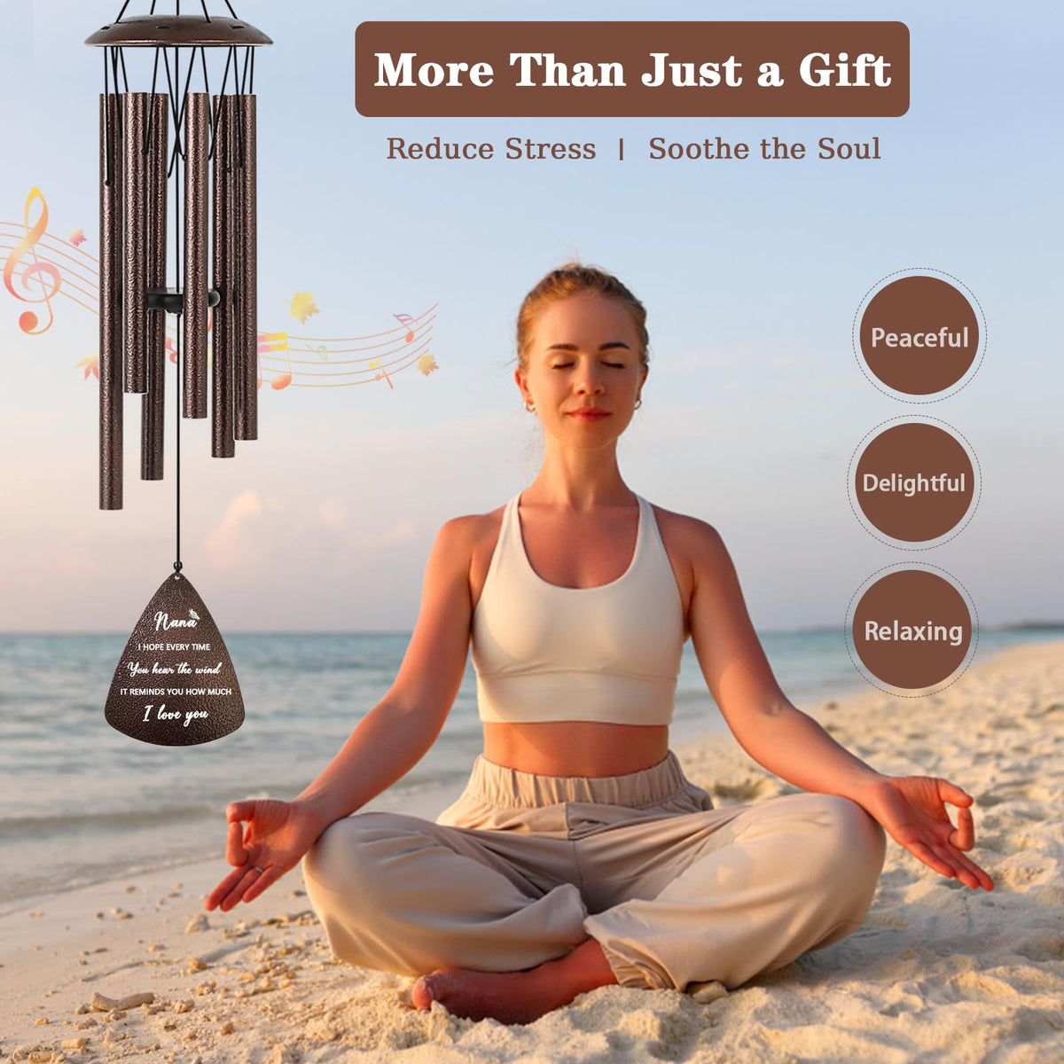 Soopau Nana wind chime on garden display delivering calming, melodic breeze