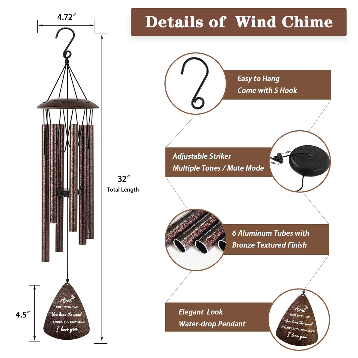 Soopau wind chime with clear, relaxing tones enhance moments.
