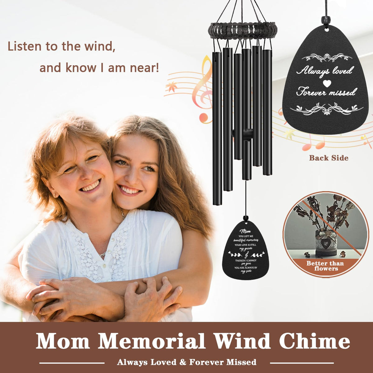 Soopau wreath-design wind chime blending beauty and memory in a calming garden display.
