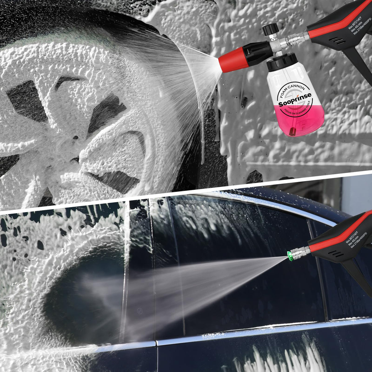 Sooprinse five nozzle tips with different angles for versatile cleaning.