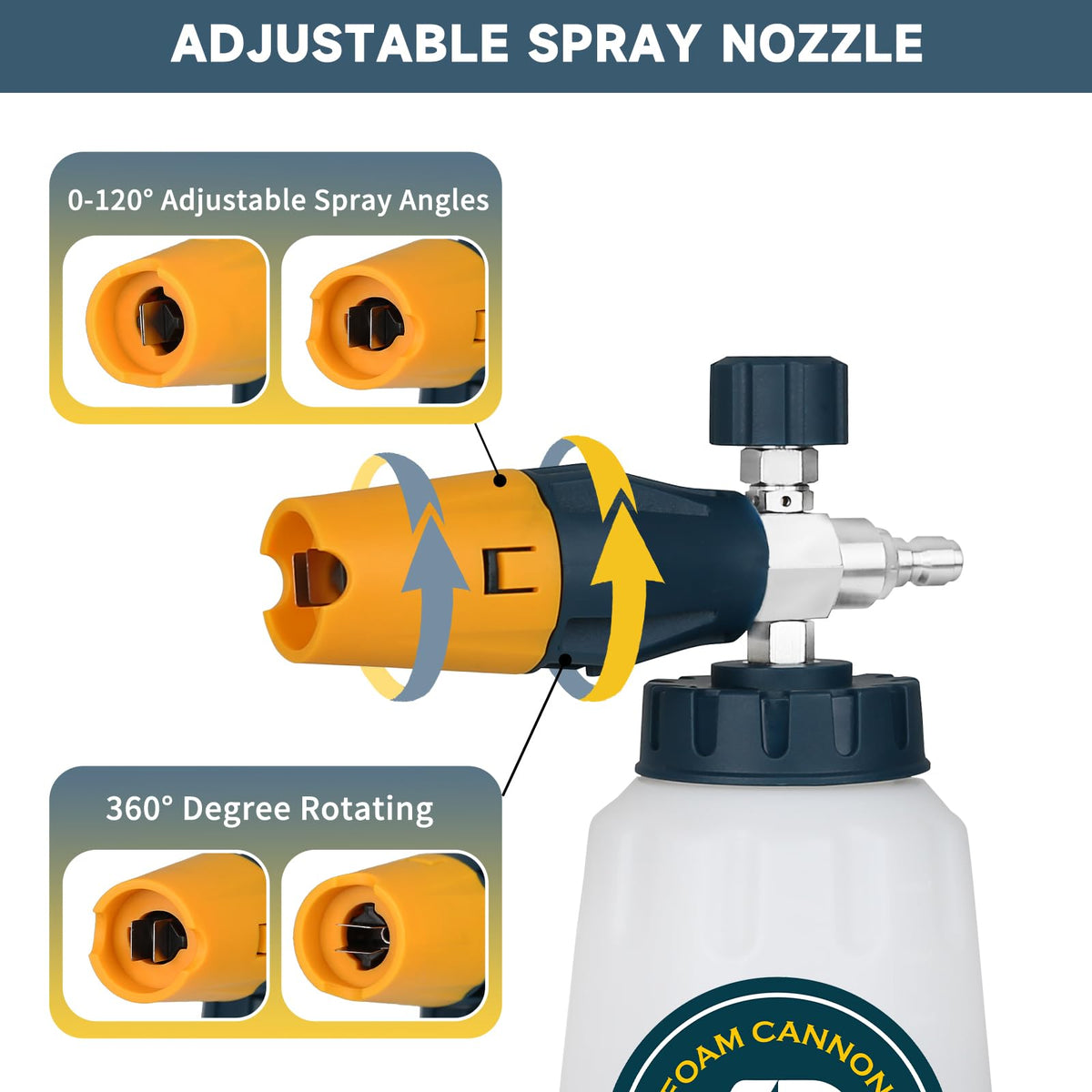 Sooprinse Foam Cannon adjustable nozzle for customizable spray pattern.