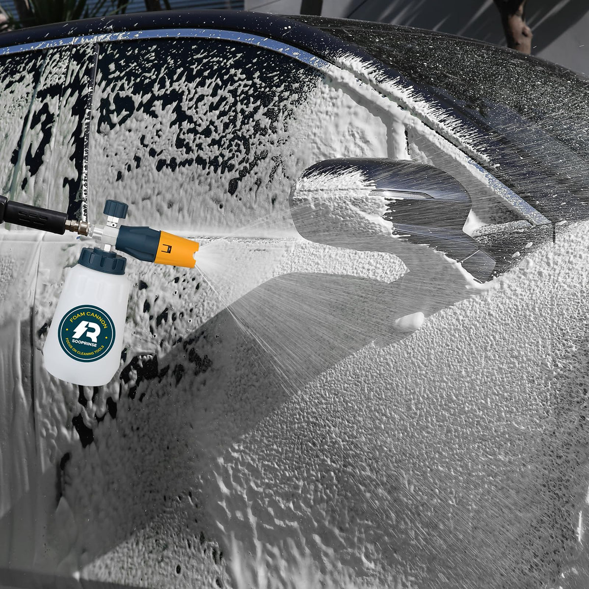 Sooprinse Foam Cannon versatile use on cars, motorcycles, and more surfaces.