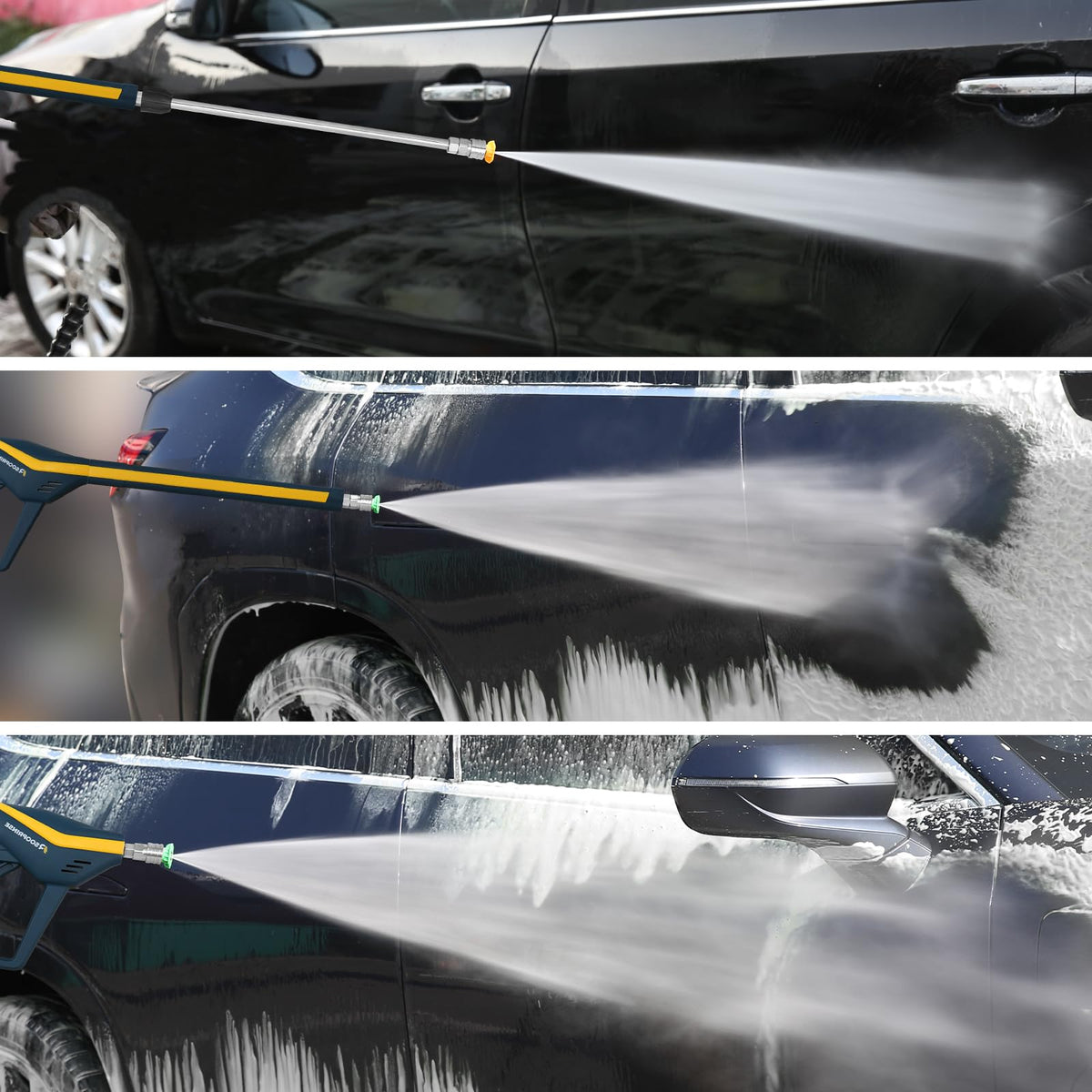 Sooprinse high pressure gun supports foam cannon and related accessories.