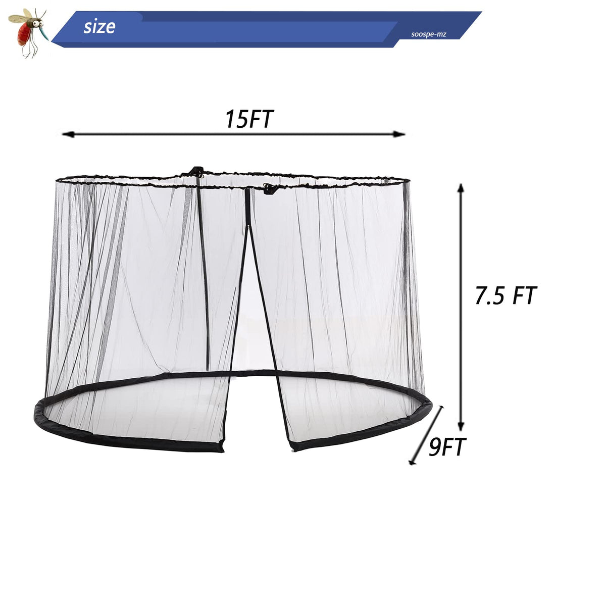 SOOSPE-MZ screen-wall for 15ft umbrella blocks pests without blocking view.