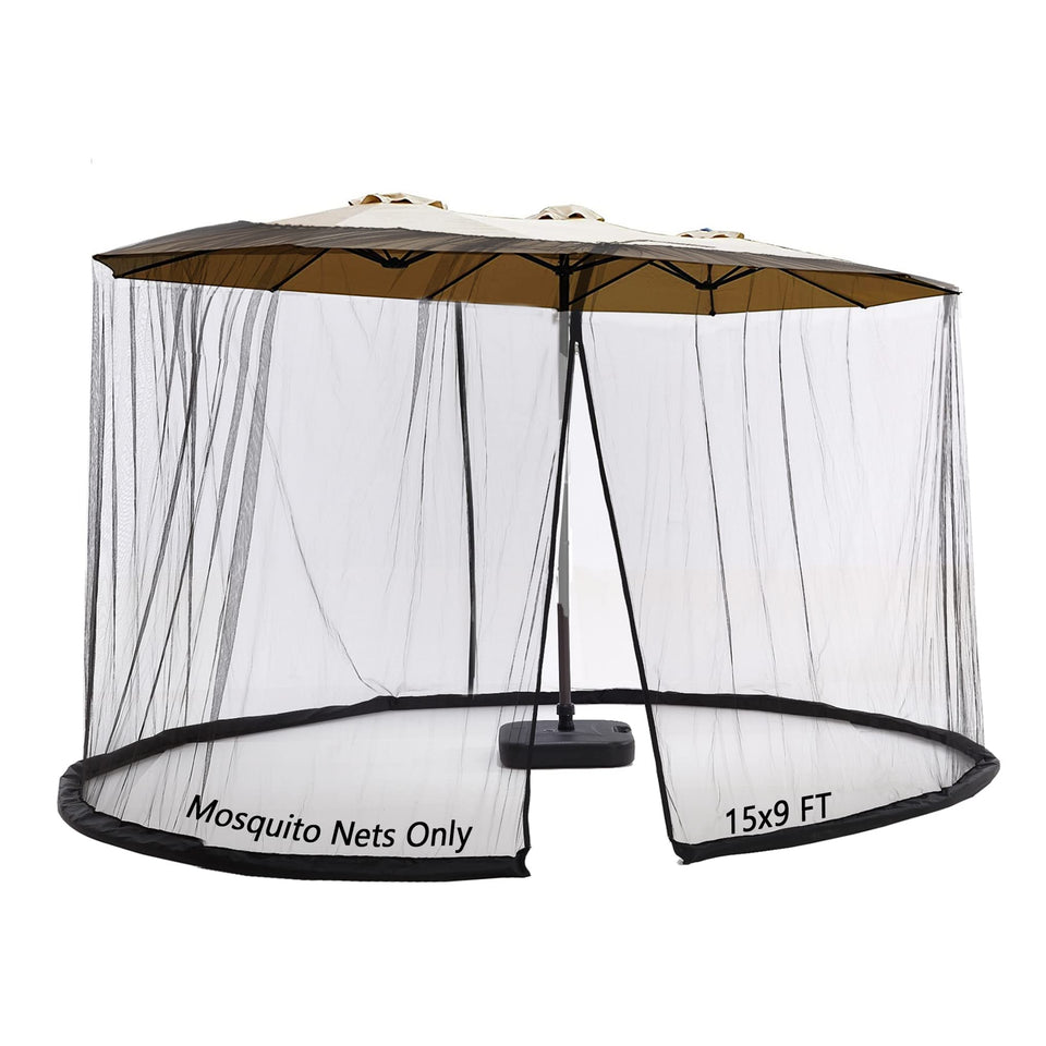 SOOSPE-MZ mosquito netting for 15ft umbrella with zipper double doors keeps bugs out.