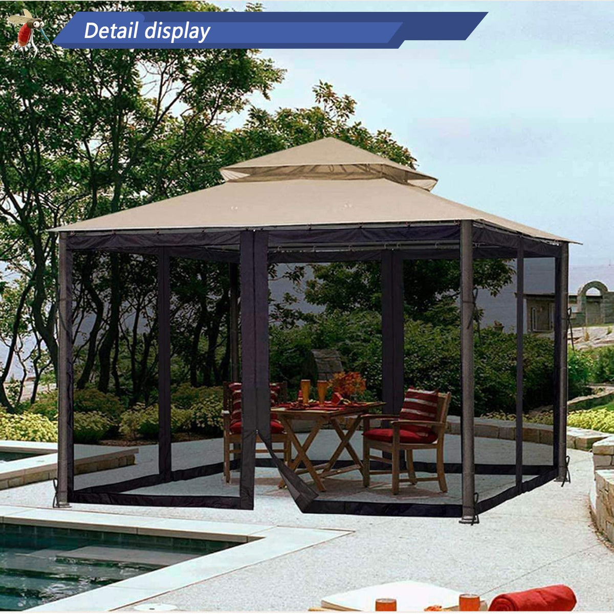 Ventilated mesh walls keep seating areas cool during hot afternoons