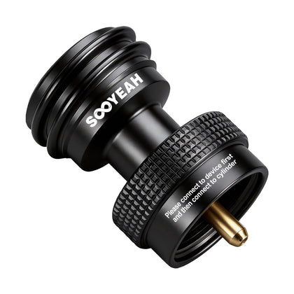 SOOYEAH propane adapter connection enables 20lb to 1lb versatility for grilling